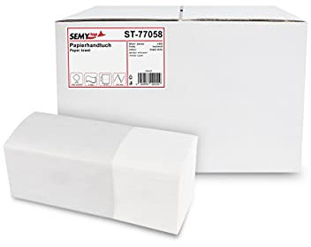 SemyTop Papierhandtücher, 2 -lagig ZZ-Falz, 25 x 23 cm, 4000 Blatt, 1er Pack (1 x 1 Stück) Weiß