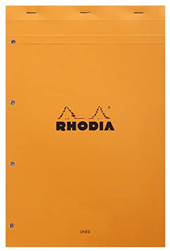 Rhodia 119600C - Notizblock (DIN A4, 21 x 29,7 cm, mikroperforiert, gelocht, liniert mit Rand, 80 Blatt) 1 Stück orange