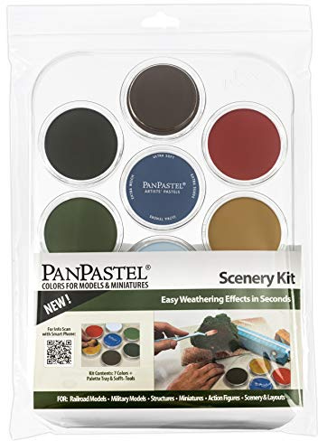 PanPastel Verwitterungseffekt-Set, Landschaftsfarben, 7 Farben, inklusive Sofft-Werkzeugen und Palettenablage, Kit für Hobby und Modellierung