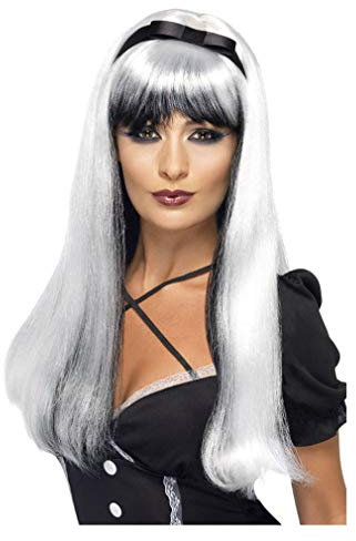Horror-Shop Fantasy Hexe Perücke Silber/schwarz