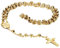 Flongo Rosenkranz Kette Männer Kette Frauen Halskette aus Edelstahl mit Jesus Kreuz Kruzifix Anhänger Gold Golden Jahrgang 30.7 Zoll Kette