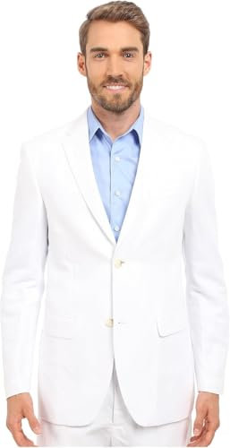 Perry Ellis Men's Linen-Blend Suit Jacket, Breathable Single Breasted Blazer, Regular Fit, with Chest Pocket, Bright White Twill, 40