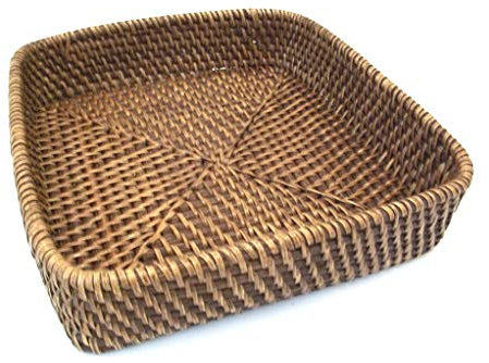 Serviertablett Tablett aus Rattan, braun, Größe 2, 28cm x 28cm x 7cm