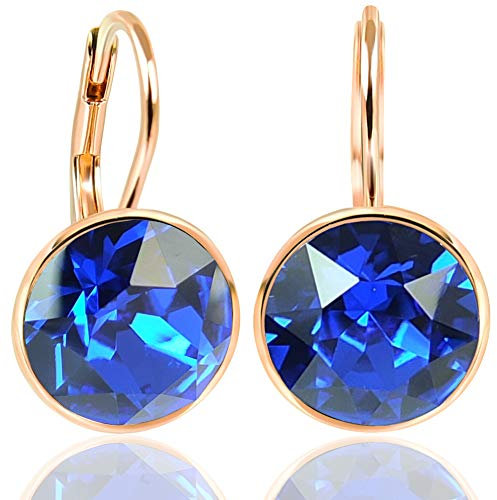 NOBEL SCHMUCK Ohrringe Rosegold Blau Kristalle 925 Sterling Silber Kornblumenblau