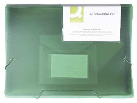 Q-Connect Fächermappe Organizer mit Gummiband / 6 Fächer/Trennstreifen/Taschen/PP/Dokumentenmappe A4 / Transparent Grün/hat Fächer mit Indexfenstern und Indexen