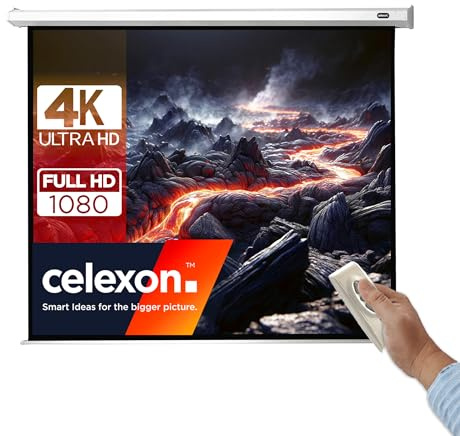celexon Economy Motor-Leinwand 140 | 280x210 cm 4:3 | elektrische 4K, Full-HD Beamer-Leinwand für Büro-Präsentationen & Heimkino | Wand- & Deckenmontage | inkl. Fernbedienung
