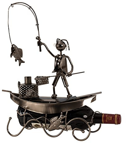 Mel-O-Design Porte-Bouteille de vin Moderne pêcheur en métal Bateau en Argent Hauteur 39 cm Large 29,5 cm