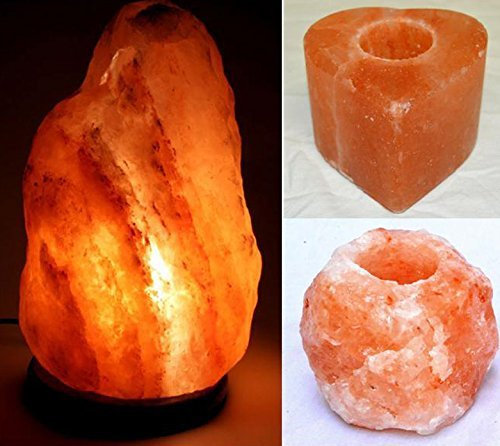 Artigianato Lampada di Sale Salgemma dell'Himalaya 4-6 kg + 2 Porta Candela con Certificato di Garanzia