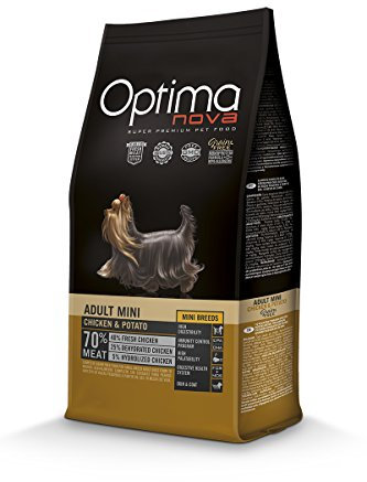 Optimanova Super Premium Huderfutter Adult Mini - Trockenfutter Hähnchen and Kartoffeln – 8kg - Hypoallergen - Ohne Getreide - 40% Frischfleisch - Kleine Hunderassen