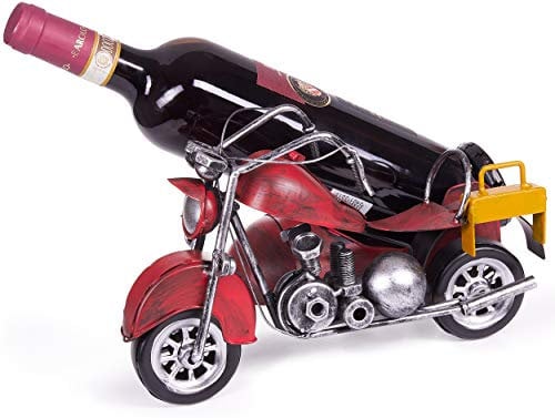 BRUBAKER - Porte-Bouteille de vin - Moto Side-Car Rouge - Sculpture en Métal - Carte de voeux INCL. - Idée Cadeau Originale