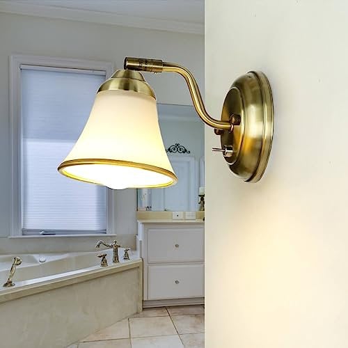 Licht-Erlebnisse Wandleuchte Bad verstellbar mit Kippschalter, Spiegelleuchte, Jugendstil, schwenkbar, Bronze, blendarm, Glas, E14, Badezimmerleuchte, Wandlampe Spiegel