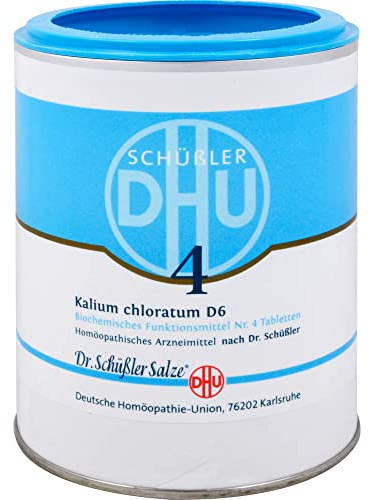 DHU Schüßler-Salz Nr. 4 Kalium chloratum D6, Das Mineralsalz der Schleimhäute – das Original, 1000 St. Tabletten
