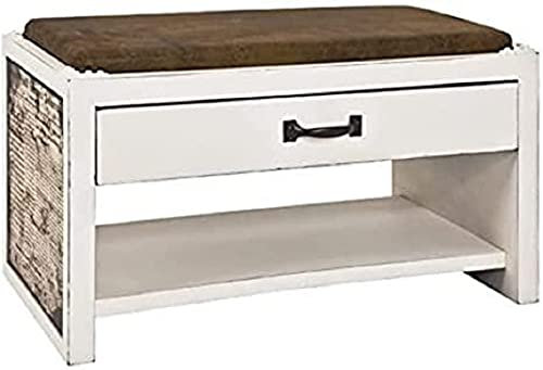 HAKU Möbel Schuhbank Motiv, Vintage, MDF, Textilgewebe - Maße: B 72 cm x H 42 cm x T 38 cm, Style: Industrial