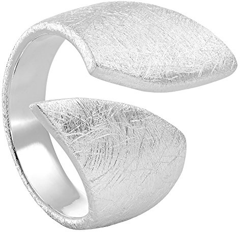 Vinani Damen Design Ring 925 Sterling Silber – Breiter Offener Flügelring mit Schlichter Gebürsteter Oberfläche, Verstellbares Modernes Elegantes Schmuckstück für Damen, Handgefertigt