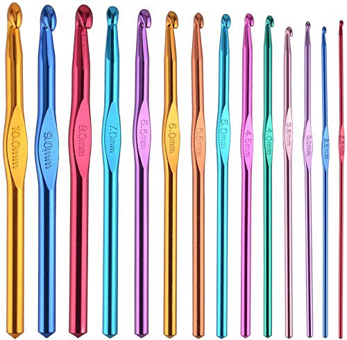 BCMRUN 14 pcs Multicolor Aluminum Crochet Hooks Knitting Needles Craft Yarn 2-10mm