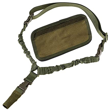 Fuwok Adjustable One Point Tactical Sling Airsoft Rifle Gun Bungee Cord,Single Point Strap with Shoulder Pads DDC01 (Military green)