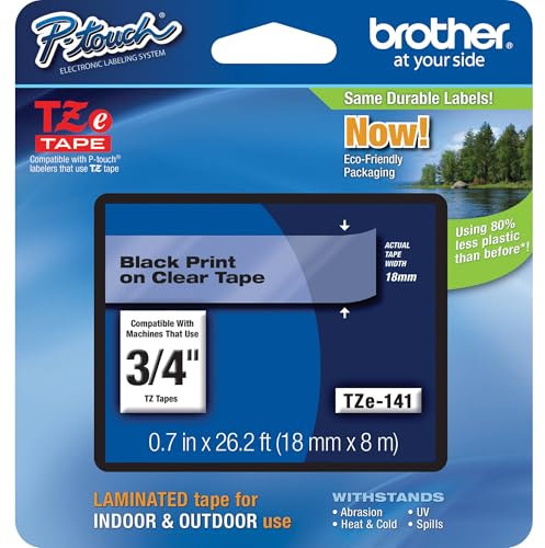 Brother Schriftbandkassette 18mm farblos/schwarz TZE141