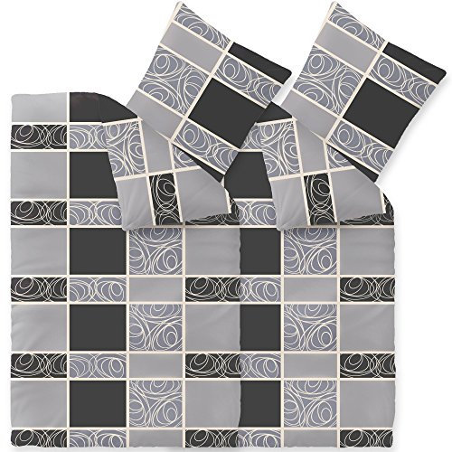 CelinaTex Style Bettwäsche 155 x 220 cm 4teilig Mikrofaser Fleece Bettbezug Denise gestreift grau schwarz