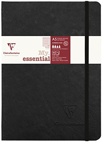 Clairefontaine 793461C Notizbuch AgeBag My Essentials, DIN A5, 14,8 x 21 cm, 96 Blatt, liniert, nummeriert, 90g, 1 Stück, schwarz