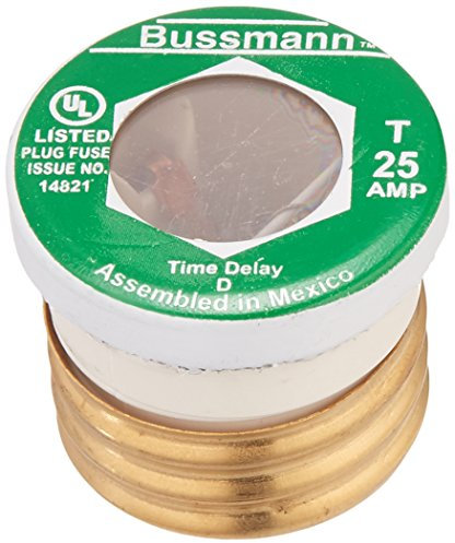 Bussmann T-25 25 Amp Tipo T time-delay dual-element Edison Base enchufe fusible, 125 V UL Listed