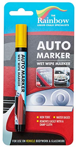 RAINBOW CHALK MARKERS LTD YELLOW AUTO MARKER - REMOVABLE PAINT FOR BODY PANELS AND WINDSCREENS
