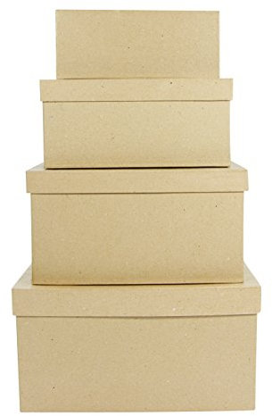 Décopatch BTS906O 4 Boxen rechteckig aus Pappmaché, zum Verzieren, perfekt für Ihre Wohndeko, Kartonbraun, 4er Pack