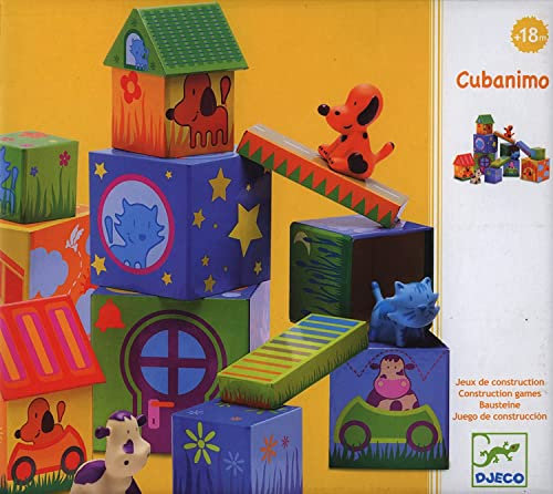 Djeco DJ09102 Blöcke für Säuglinge, gemischt, Cubanimo 17 Pieces