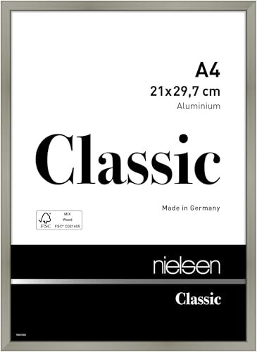 nielsen Bilderrahmen, 21 x 29,7 cm (A4), Aluminium, Champagner glanz, Dokumentenrahmen zum Aufhängen im Hoch- & Querformat, Echtglas, Classic