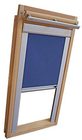 Hochwertiges Verdunkelungsrollo Rollo mit Seitenschienen für Velux DKL/DKU-EP GGU,GPU,GHU,GTU P06 mittelblau // Verdunkelungsrollo/Verdunkelungs-Rollo/Fensterrollo