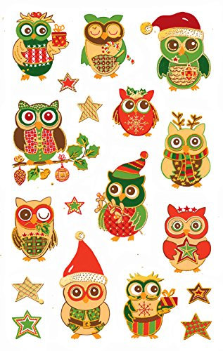AVERY Zweckform 18 Aufkleber Weihnachten Eulen (Made in Germany, Weihnachtssticker Papier, selbstklebende Weihnachtsdeko für Karten, Geschenke, Tüten, Sticker Kinder) 1 Bogen/18 Sticker, 52818