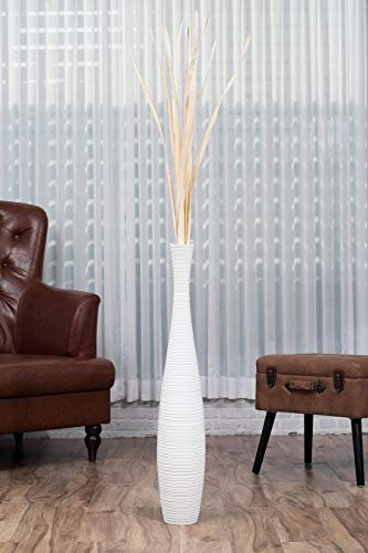 Leewadee Jarrón Grande De Suelo – Jarrón Alto De Madera De Mango para Ramas Decorativas, 90 cm, Blanco