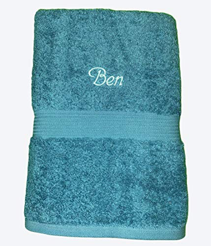 Krings Fashion Duschtuch 70 x 140 cm - Namen nach Wunsch auswählbar - Hochwertig Besticktes Handtuch - 100% Baumwolle - Lagune- Stickfarbe wählbar