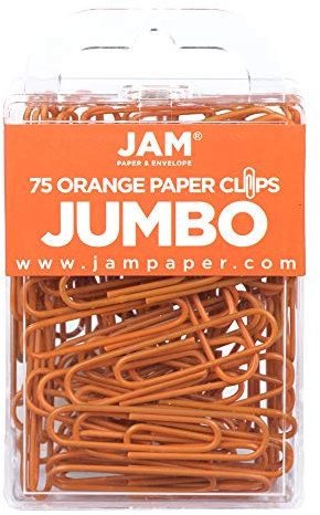 JAM PAPER Farbige Jumbo Büroklammern - Groß 50,8 mm - Orange Büroklammern - 75/Packung
