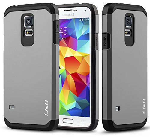 J&D Kompatibel für Samsung Galaxy S5 Hülle, Heavy-Duty [Doppelschicht] Hybrid Robustes Stoßfest Schutzhülle für Galaxy S5 Handyhülle - Grau