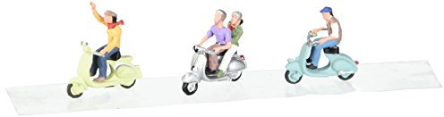 NOCH H0 Figuren Motorrollerfahrer, Modellbau Figuren-Set, 4 Fahrer auf 3 Rollern für die Spur H0, ideal zum Basteln und DIY