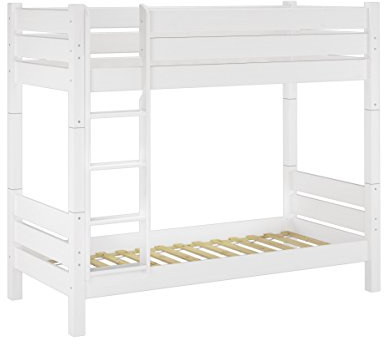 Erst-Holz Etagenbett für Erwachsene 80x200 weiß, Nische 100 teilbar, mit 2 Rollroste 60.16-08 W T100