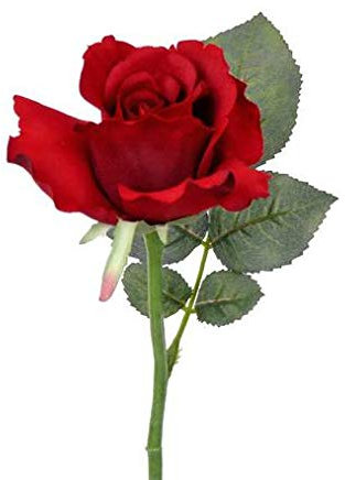 artplants.de Künstliche Mini Rose Elli, Blätter, rot, 30cm, Ø 6cm - Kunstrose - Textilblume