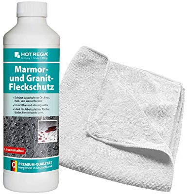 HOTREGA Naturstein-Imprägnierung 500 ml | Granit & Marmor Fleckschutz | Für Küche, Bad & Außenbereich | Lösemittelfrei | Inkl. Mikrofasertuch | Ergiebig bis 30 m²