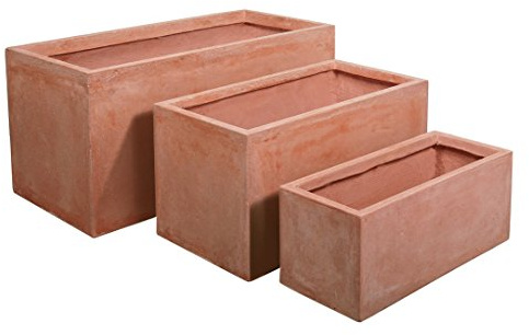 Primrose Garden Outdoor Fibrecotta Terracotta Trough Rectangular Planter Medium 30cm³ (11.8³)