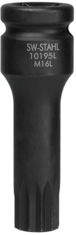 SW-Stahl 10195L-16L Fahrwerk Spezialeinsatz XZN M16 x 75 mm | IMPACT-Schraubendreheinsatz für Schlagschrauber, 1/2 Zoll Innenvielzahn, brüniert, Premium Chrom-Vanadium-Stahl