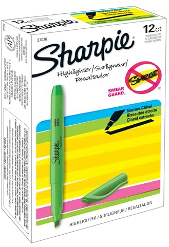 SHARPIE Textmarker im Taschenformat, Keilspitze, fluoreszierend, Grün, 12 Stück