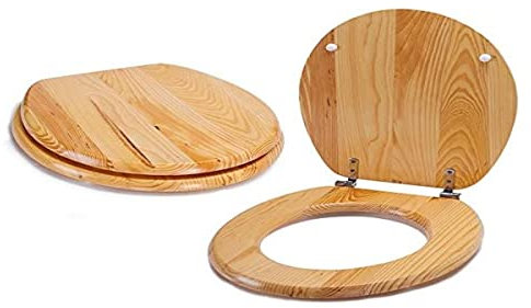 MSV WC Sitz Toilettendeckel Holz Kiefernholz Scharniere aus Edelstahl - hochwertige und stabile Qualität