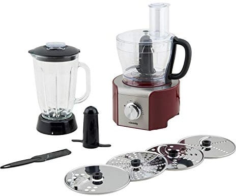 H.Koenig Robot de cuisine Multifonctions MX18 Rouge Professionnel Compact, Bol mixeur 1.5L, Blender en verre gradué 1.5L, 4 disques en acier+lame+spatule, 8 Fonctions, Puissant 800W