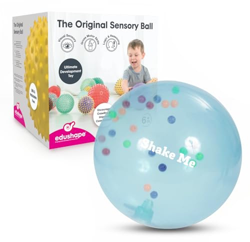 Edushape 18cm Rainbow Soft Sensory Ball. See Through Ball with Colourful Mini Beads. for Children, Infants and Toddlers. Suitable for Baby Boys & Girls from 6 Months + (Colours Vary)