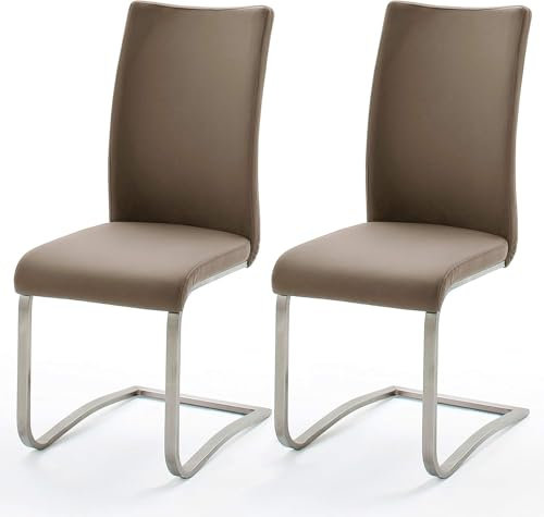 möbelando Schwingstuhl Stuhl Schwinger Esszimmerstuhl Freischwinger Echtleder Muvo II (2er Set) (Cappuccino)
