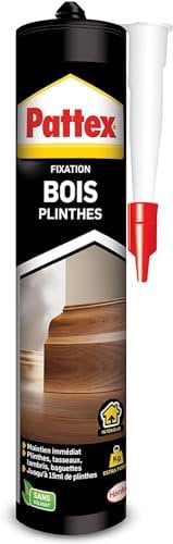 PATTEX Colle de fixation sans solvant, Colle acrylique ultra-puissante - Bois Plinthes, cartouche de 380g