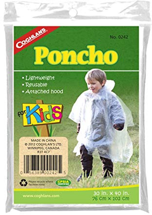 Coghlan's Kids Rain Poncho – Lightweight, Reusable, Waterproof with Hood, Compact for Camping, Hiking, Travel, and Outdoor Adventures, Universal Size for Children 6 and Up, 30 x 40 Inches