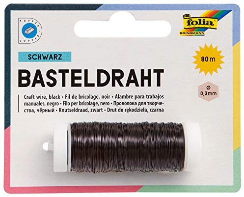 folia 79290 - Kupferdraht schwarz, 1 Spule 0,3 mm x 80 m - ideal für Bastelarbeiten, Gestecke und Gebinde