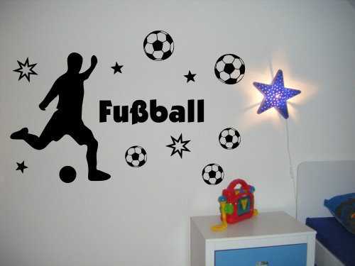 XXL Wandtattoo 68169-120x80 cm, ~ Fußballspieler Text Fußball, Fußbälle und Sterne, Toor ~ fürs Kinderzimmer, Jungen Wandaufkleber Wandtatoos Sticker Aufkleber für die Wand, Fensterbild, Tapetensticker, Türaufkleber, Tattoo aus Markenfolie - aus 32 Farben wählen