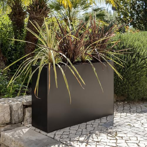 Primrose Small Garden Zinc Tall Trough Planter with Insert Black H60cm x W80cm